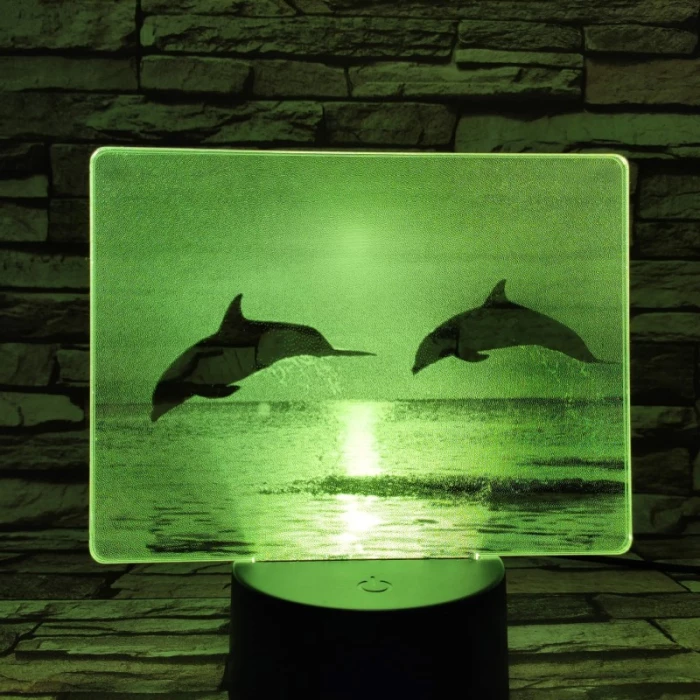 Delfinek a naplementében 7 színű valósághű 3D led lámpa
