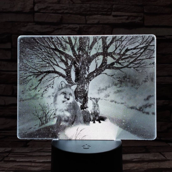 Róka a hóesésben 7 színű valósághű 3D led lámpa