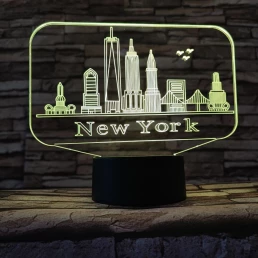 New York város  7 színű 3D led lámpa