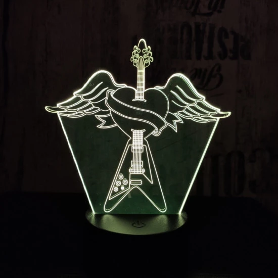 Rock Gitár szív  7 színű  3D led lámpa