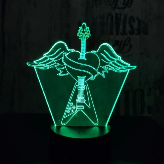 Rock Gitár szív  7 színű  3D led lámpa
