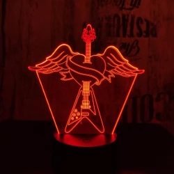 Rock Gitár szív  7 színű  3D led lámpa