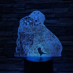 Két Kutya 7 színű 3D led lámpa
