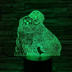 Két Kutya 7 színű 3D led lámpa
