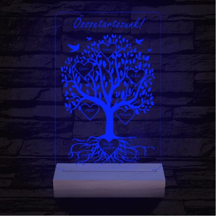 Családfa személyre szabott fatalppal 7 színű 3D led lámpa