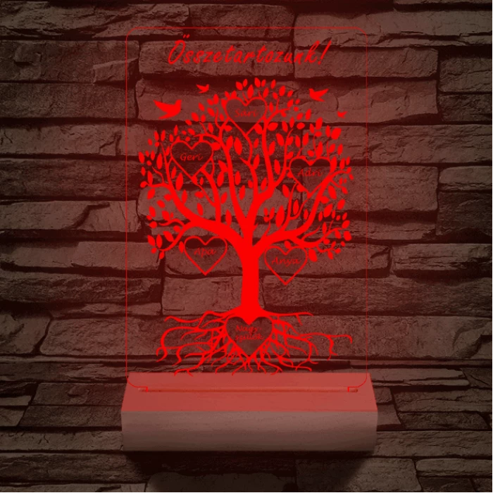 Családfa személyre szabott fatalppal 7 színű 3D led lámpa