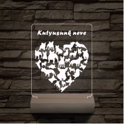 Francia bulldog szív személyre szabott 20 cm fa talppal 7 színű 3D led lámpa