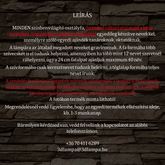 Sakk osztálytábla fatalppal 7 színű 3D led lámpa