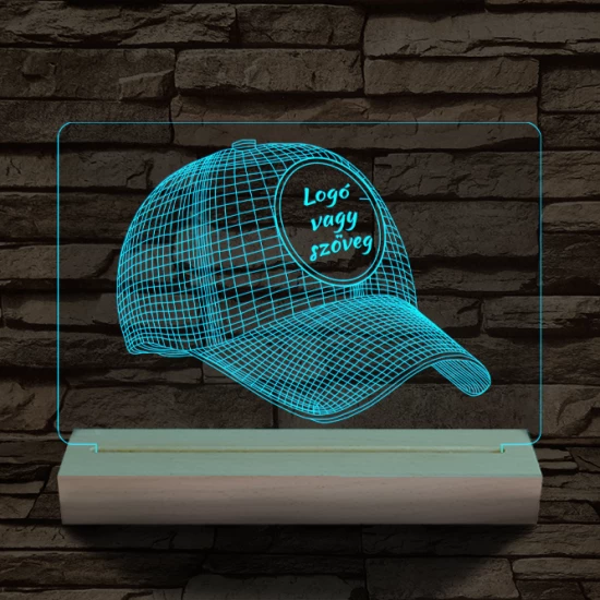 Baseball sapka egyedi névvel 20 cm fa talppal 7 színű 3D led lámpa