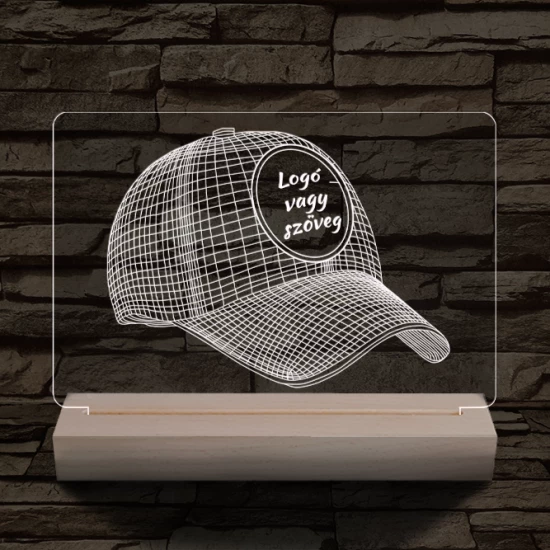 Baseball sapka egyedi névvel 20 cm fa talppal 7 színű 3D led lámpa