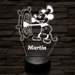 Steamboat Willie rajzfilm egér, névre szabható grafika - 7 színű, színváltós LED lámpa