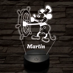 Steamboat Willie rajzfilm egér, névre szabható grafika - 7 színű, színváltós LED lámpa