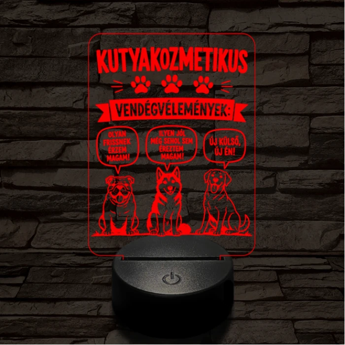 Kutyakozmetikus szakma lámpa – 7 színű, színváltós 3D LED lámpa