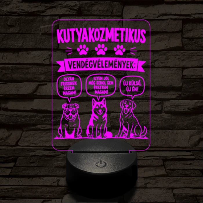 Kutyakozmetikus szakma lámpa – 7 színű, színváltós 3D LED lámpa