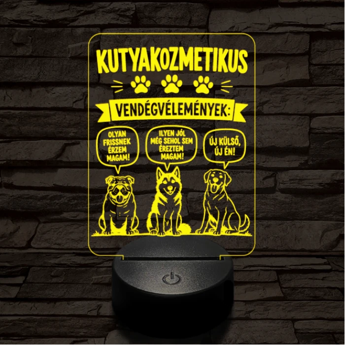 Kutyakozmetikus szakma lámpa – 7 színű, színváltós 3D LED lámpa