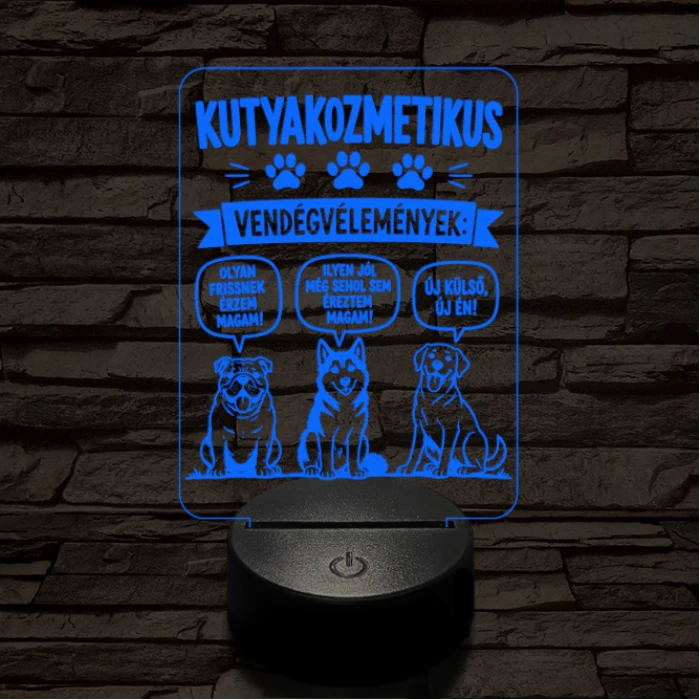 Kutyakozmetikus szakma lámpa – 7 színű, színváltós 3D LED lámpa