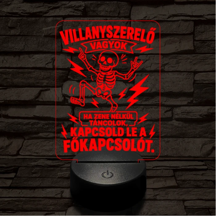 Villanyszerelő szakma lámpa – 7 színű, színváltós 3D LED lámpa