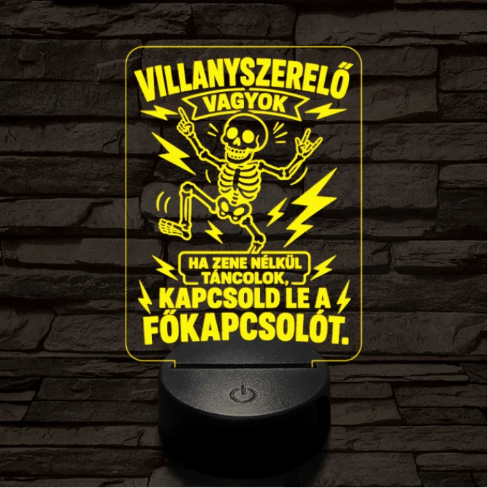 Villanyszerelő szakma lámpa – 7 színű, színváltós 3D LED lámpa